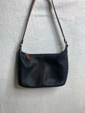 Fossil Dark greenLeather Shoulder Bag with Brown Trim